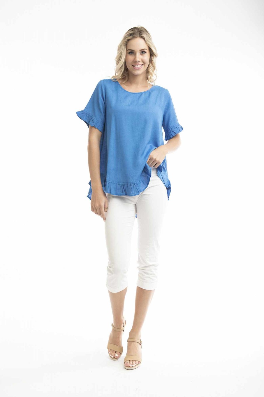 Women Orientique Essentials | Essentials Top Linen Frill Nautical Blue