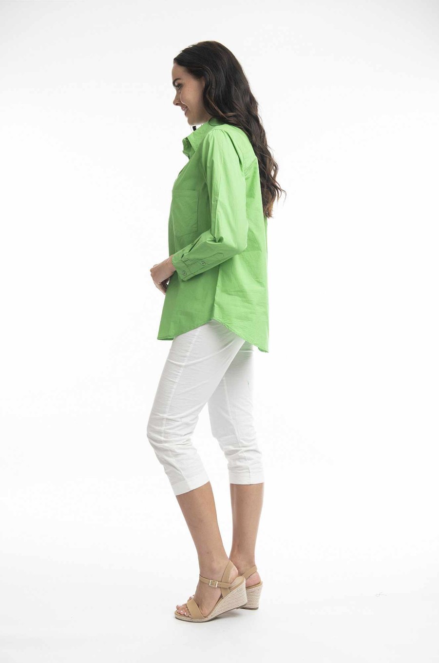 Women Orientique Essentials | Essentials Shirt Single Pocket Solid Parrot