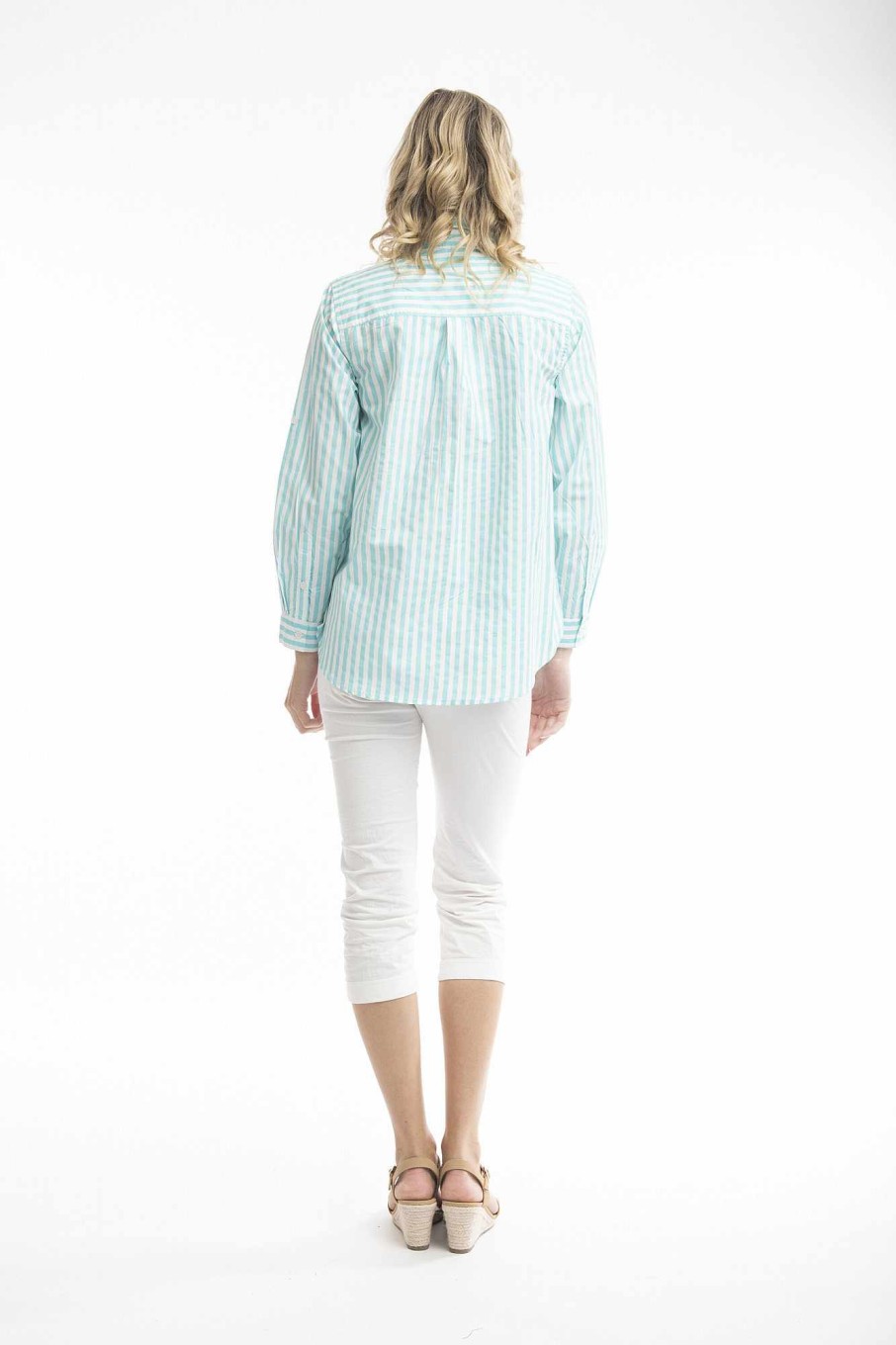 Women Orientique Essentials | Essentials Shirt Single Pocket Stripe Aqua