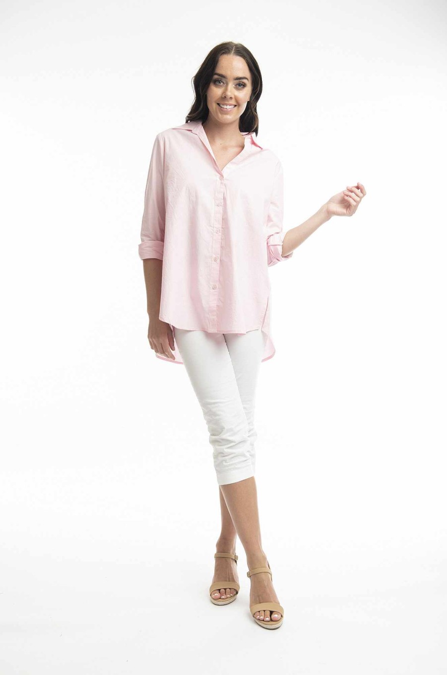 Women Orientique Essentials | Essentials Shirt Ruched Back Solid Strawberry Cream