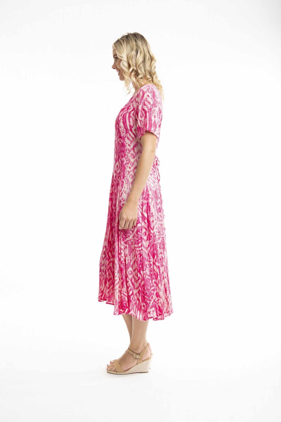 Women Orientique Dresses | Olympus Pink Dress Godet Sleeve