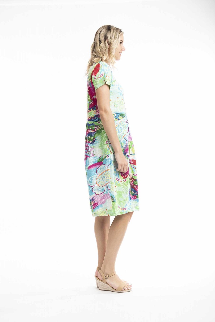 Women Orientique Dresses | Printed Cotton Dress Bubble Knit Candy Floral