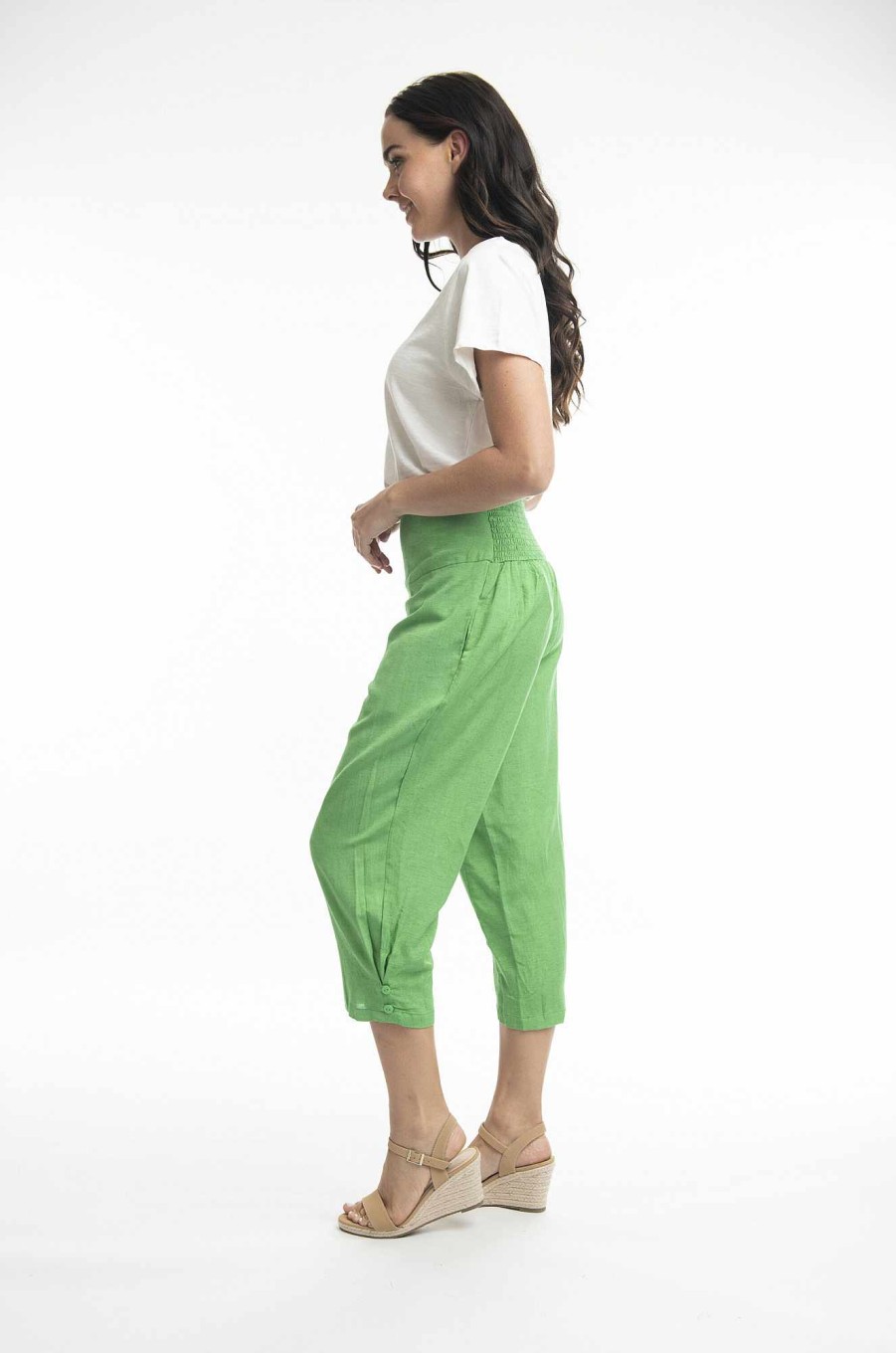 Women Orientique Essentials | Essentials 3/4 Pant Linen Parrot