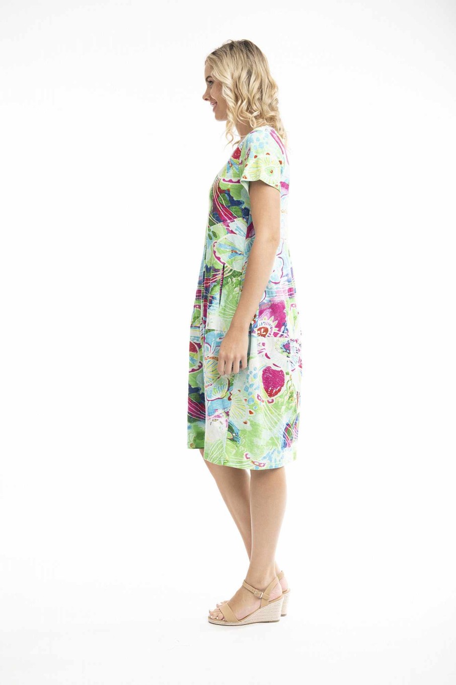 Women Orientique Dresses | Printed Cotton Dress Bubble Knit Candy Floral