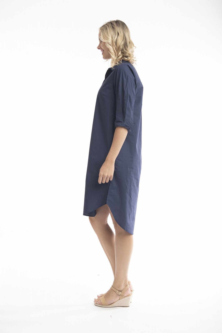 Women Orientique Essentials | Essentials Shirt Dress Solid Navy