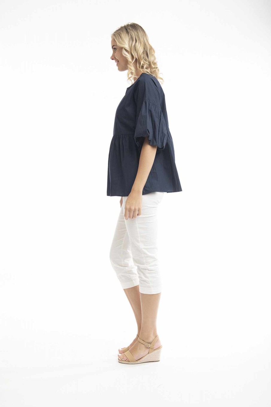 Women Orientique Essentials | Essentials Top Bubble Sleeve Navy