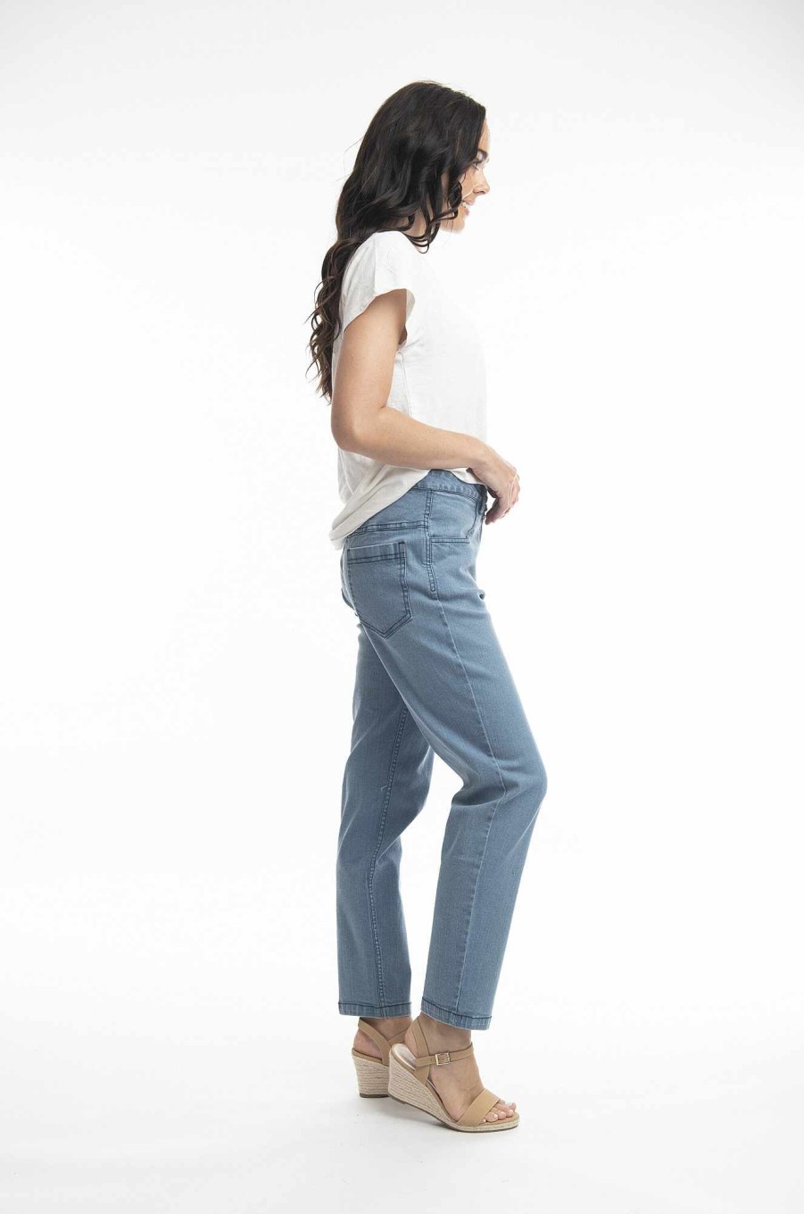 Women Orientique Bottoms | Denim Pant Button Light