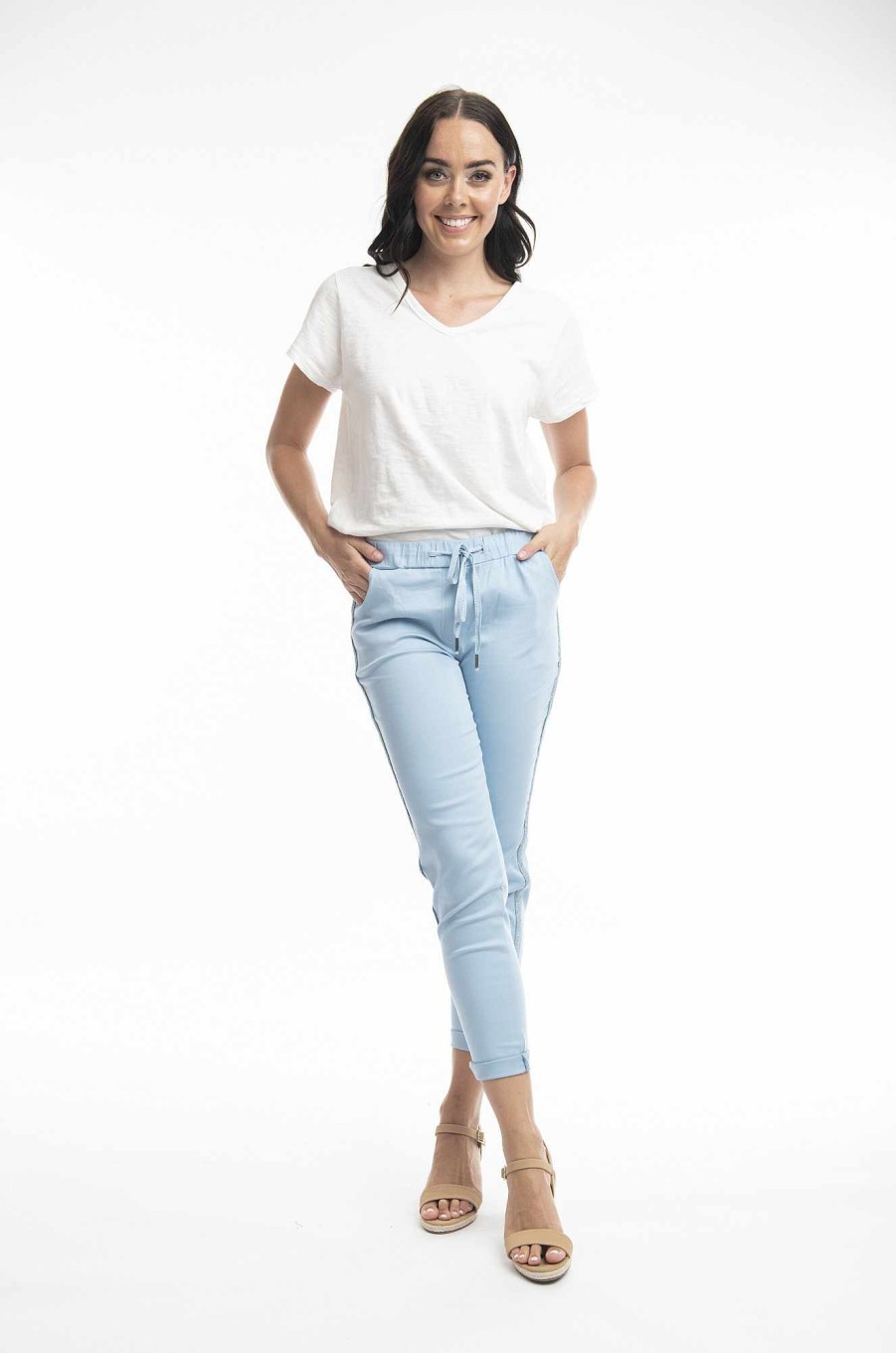 Women Orientique Bottoms | Pant Fashion Side Tape Chambray