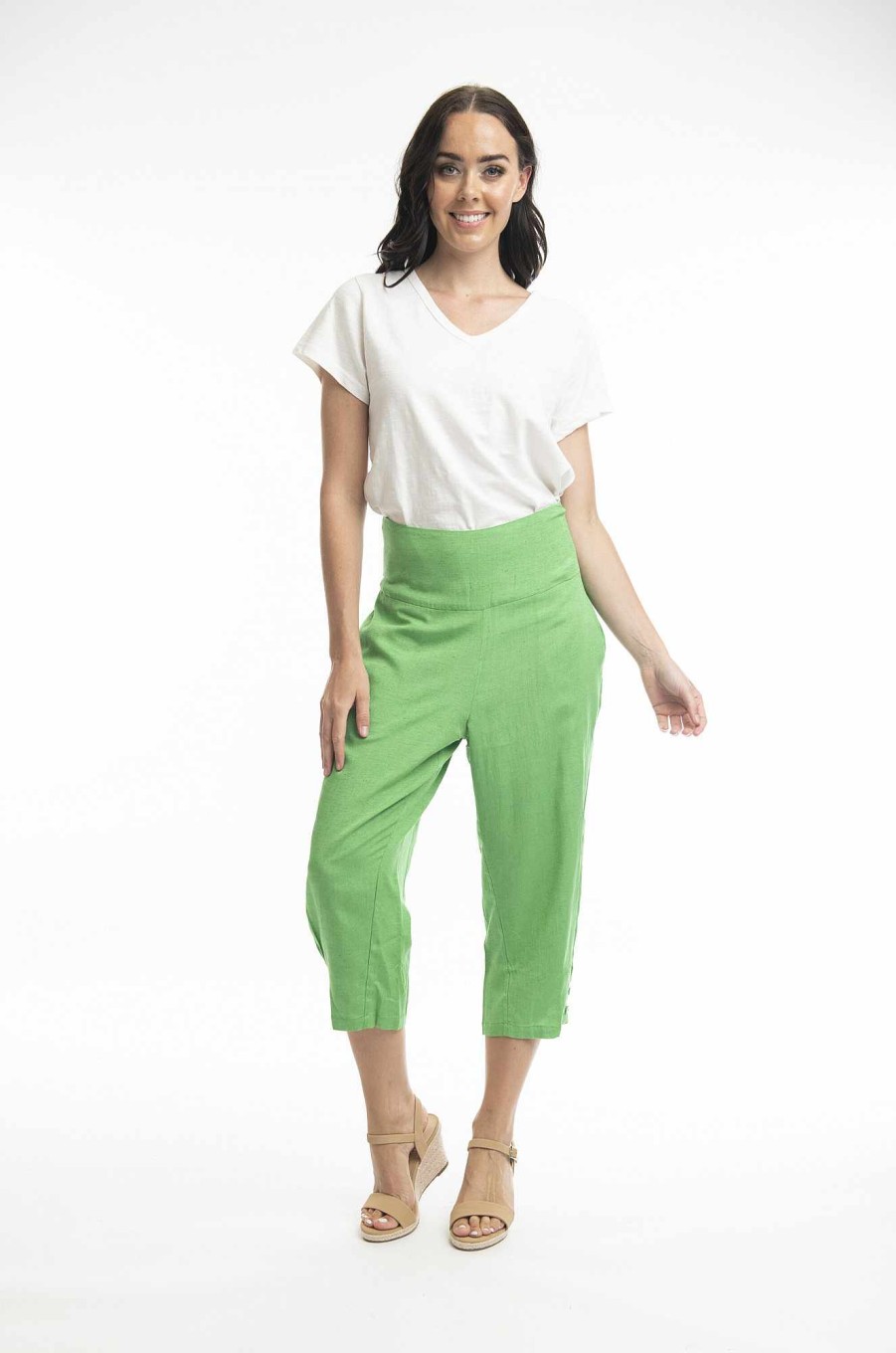 Women Orientique Essentials | Essentials 3/4 Pant Linen Parrot