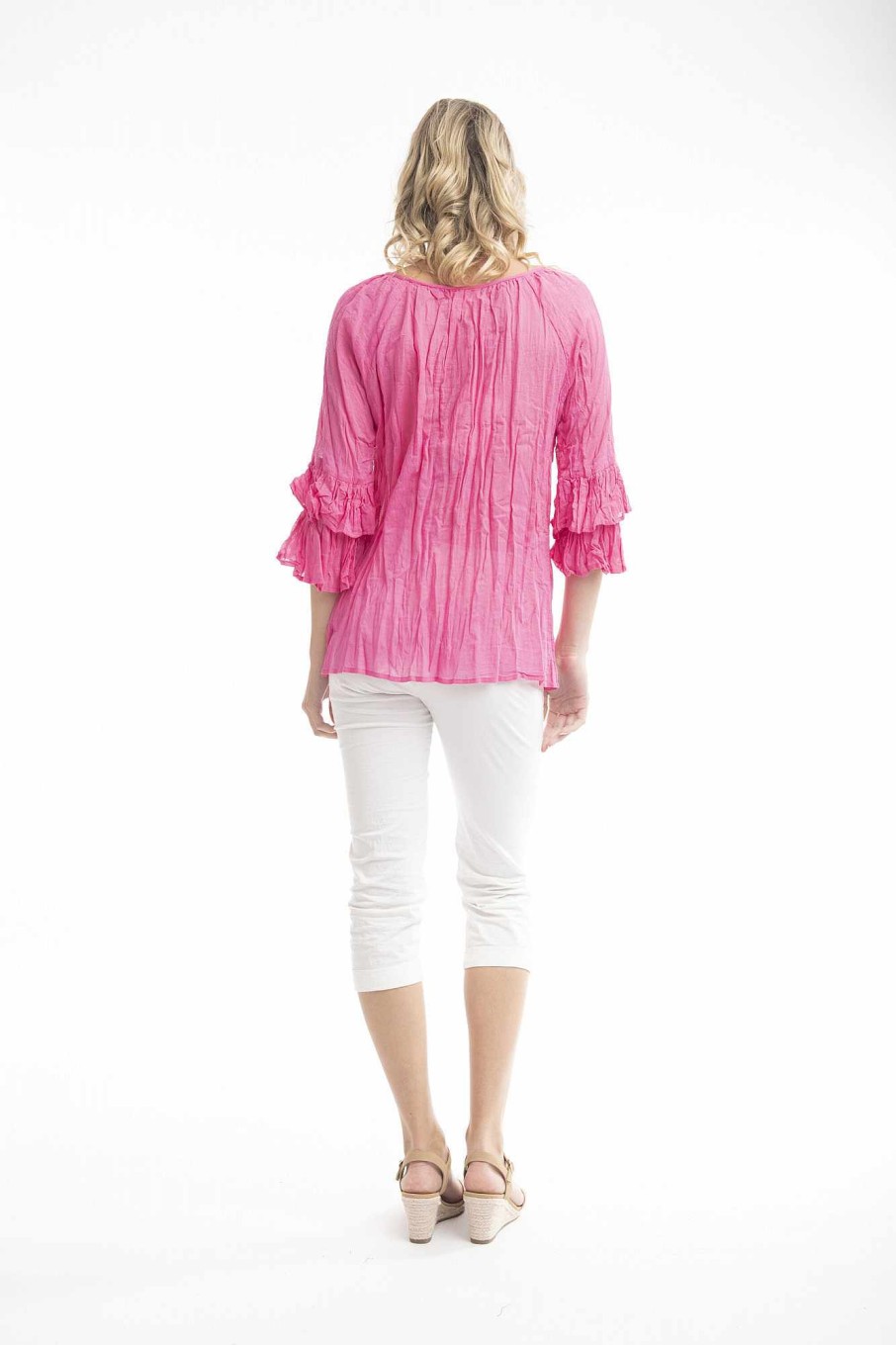 Women Orientique Essentials | Essentials Top Cotton Frill Sleeve Gauze Rose