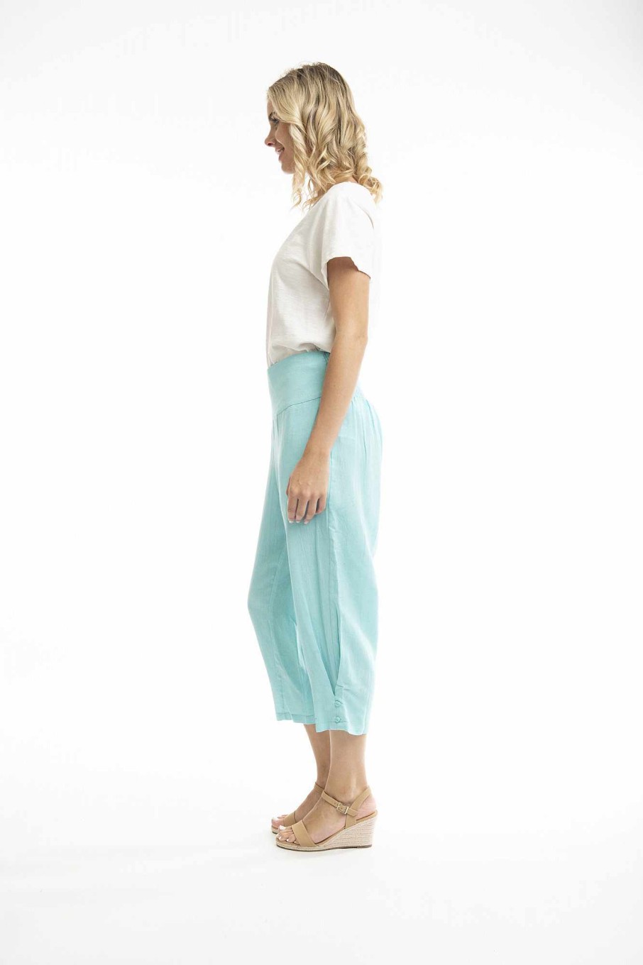 Women Orientique Essentials | Essentials 3/4 Pant Linen Aqua