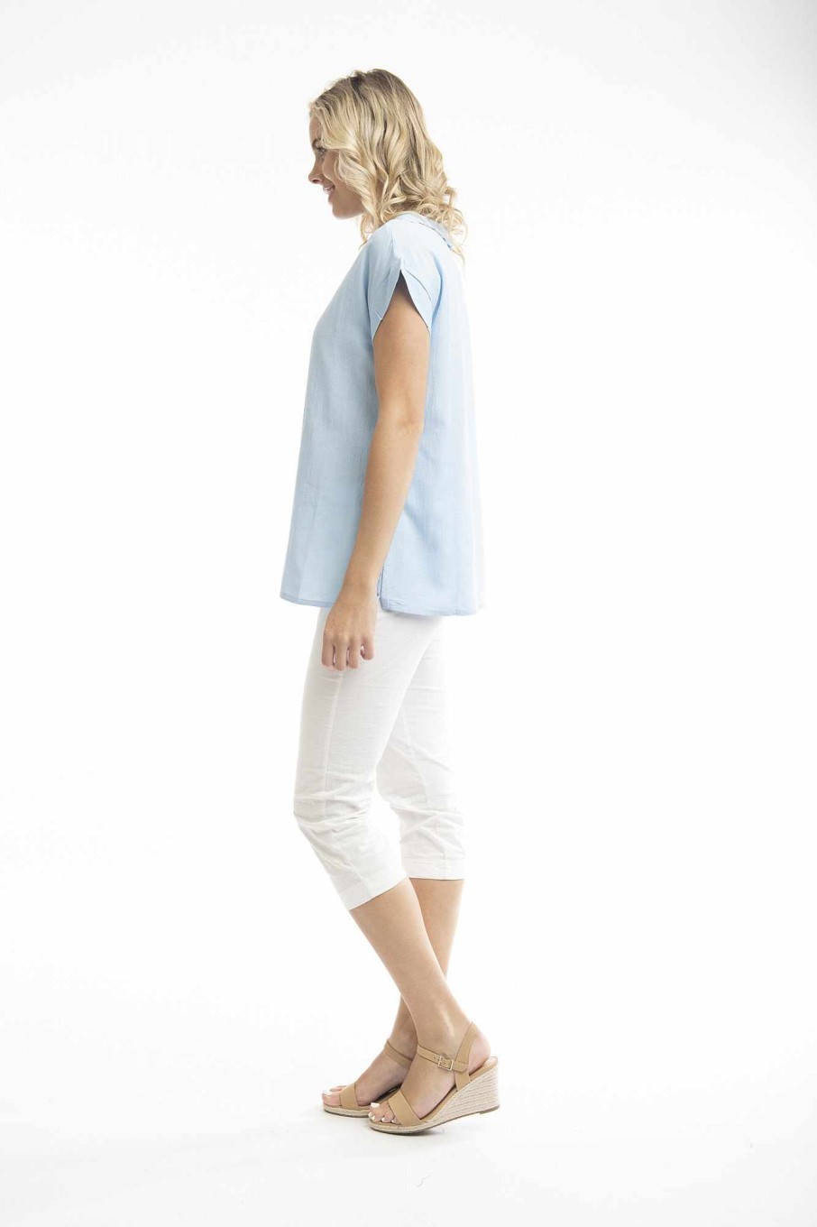 Women Orientique Essentials | Essentials Top Folded Neckline Chambray