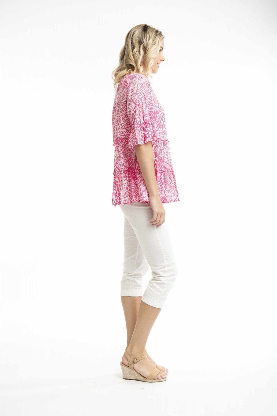 Women Orientique Tops | Leros Top Layeres Frill Sleeve