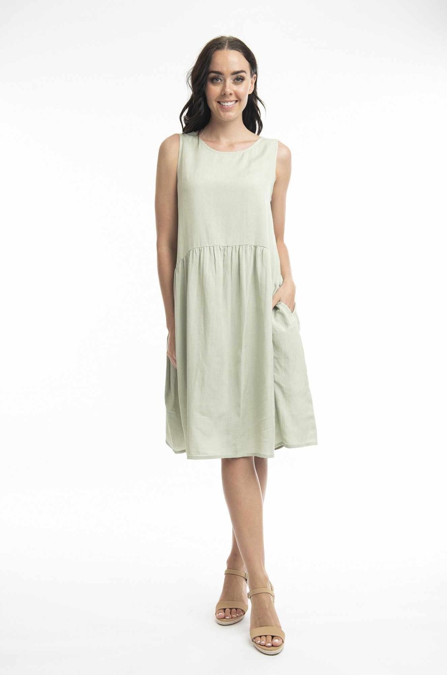 Women Orientique Essentials | Essentials Dress Linen Bubble Alfalfa