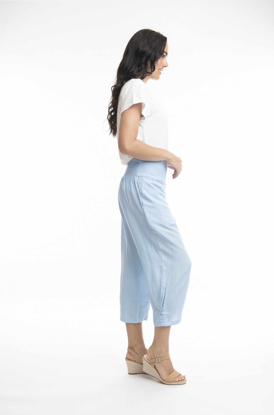 Women Orientique Essentials | Essentials 3/4 Pant Linen Chambray