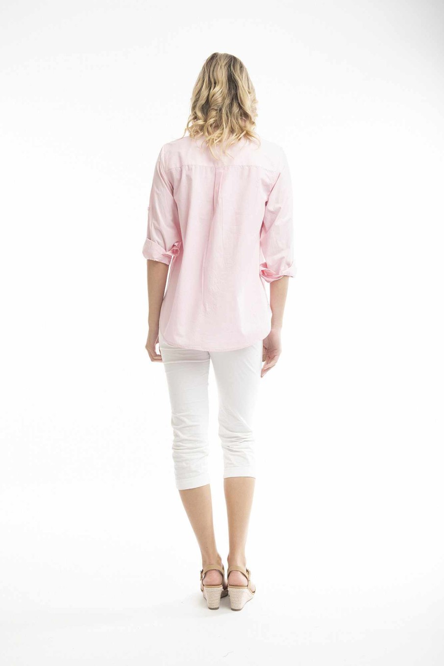 Women Orientique Essentials | Essentials Shirt Single Pocket Solid Strawberry Cream