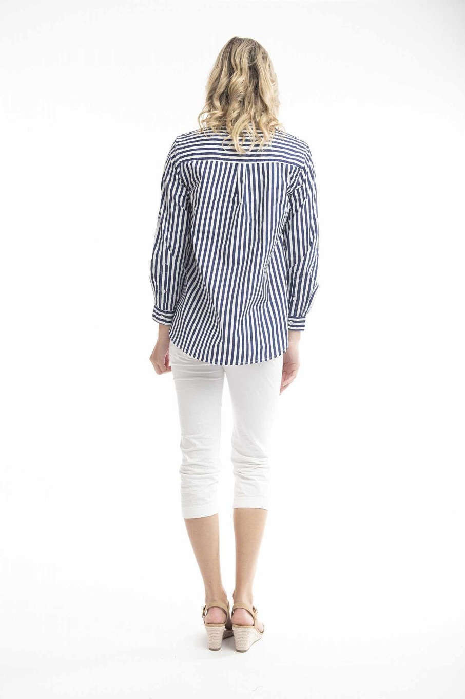 Women Orientique Essentials | Essentials Shirt Single Pocket Stripe Navy