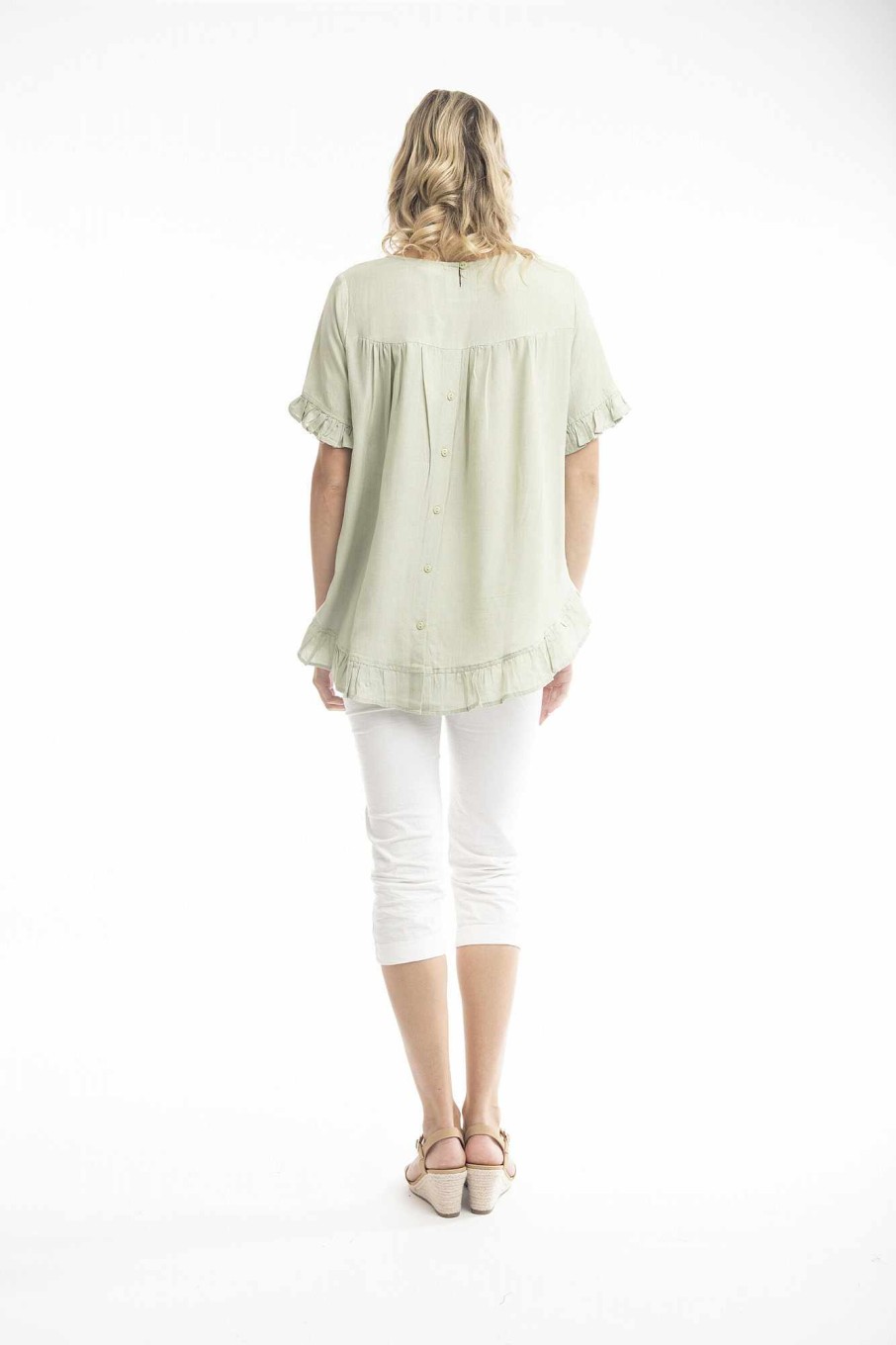 Women Orientique Essentials | Essentials Top Linen Frill Alfalfa