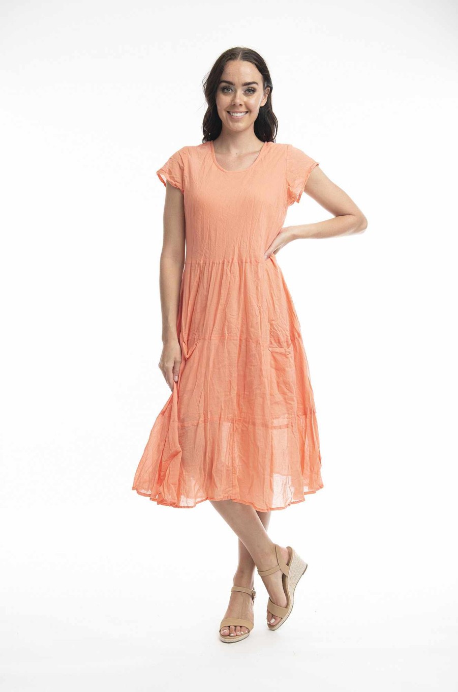 Women Orientique Essentials | Essentials Dress Front Pocket Coral