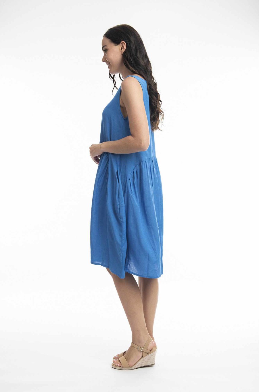 Women Orientique Essentials | Essentials Dress Linen Bubble Nautical Blue