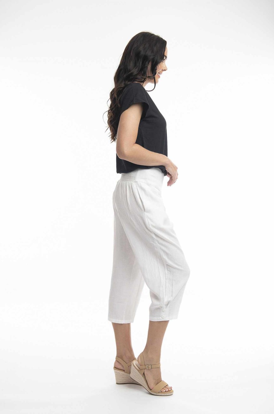 Women Orientique Essentials | Essentials 3/4 Pant Linen White