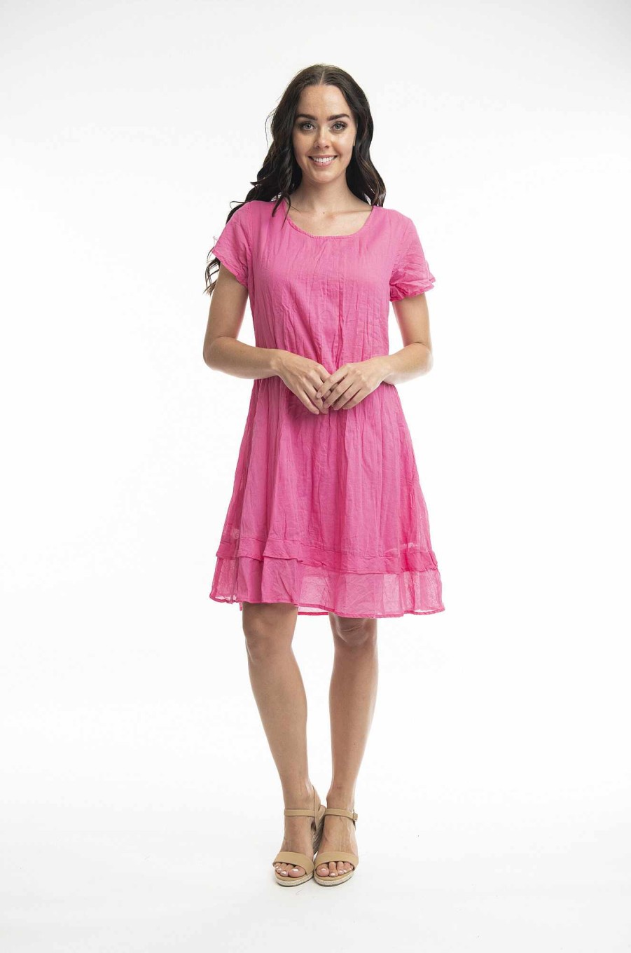 Women Orientique Essentials | Essentials Dress Cotton Frill Rose