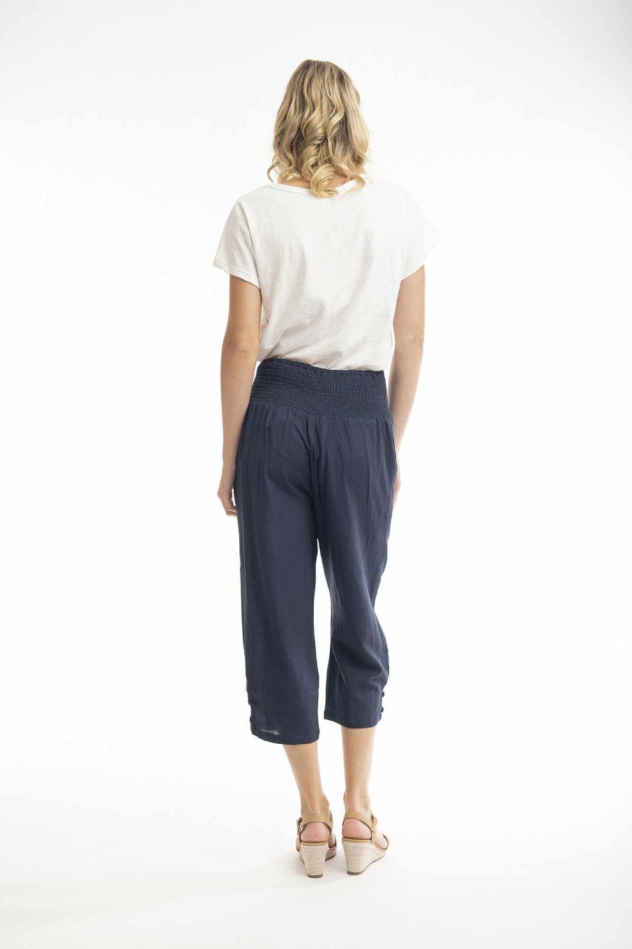 Women Orientique Essentials | Essentials 3/4 Pant Linen Navy