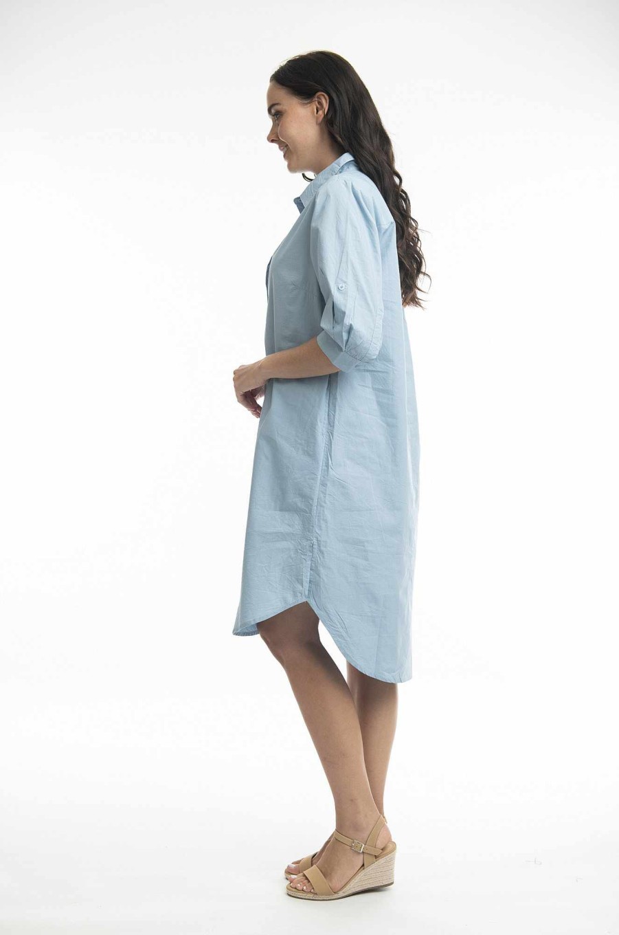 Women Orientique Essentials | Essentials Shirt Dress Solid Chambray