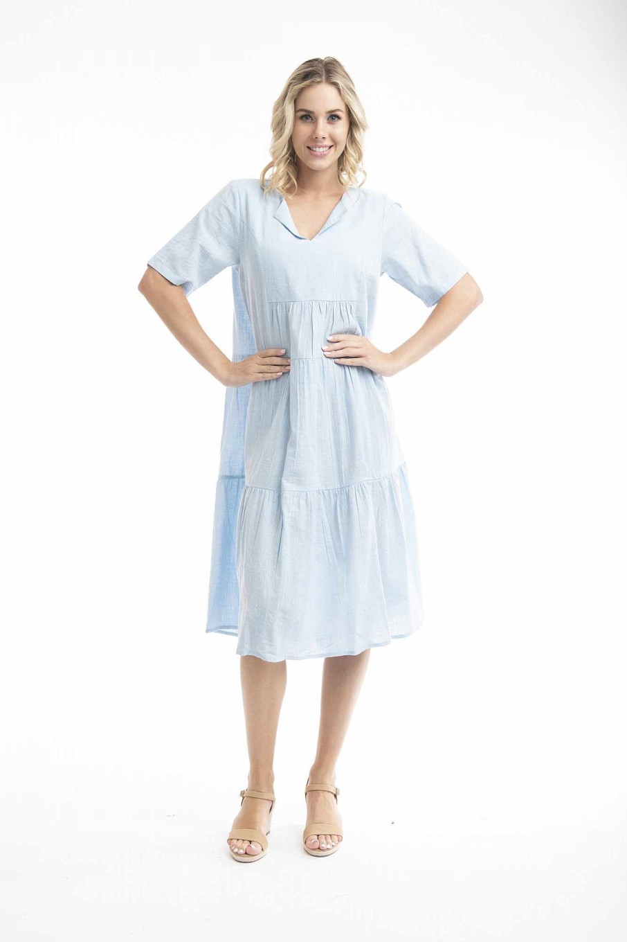 Women Orientique Essentials | Essentials Dress Collared Midi Chambray