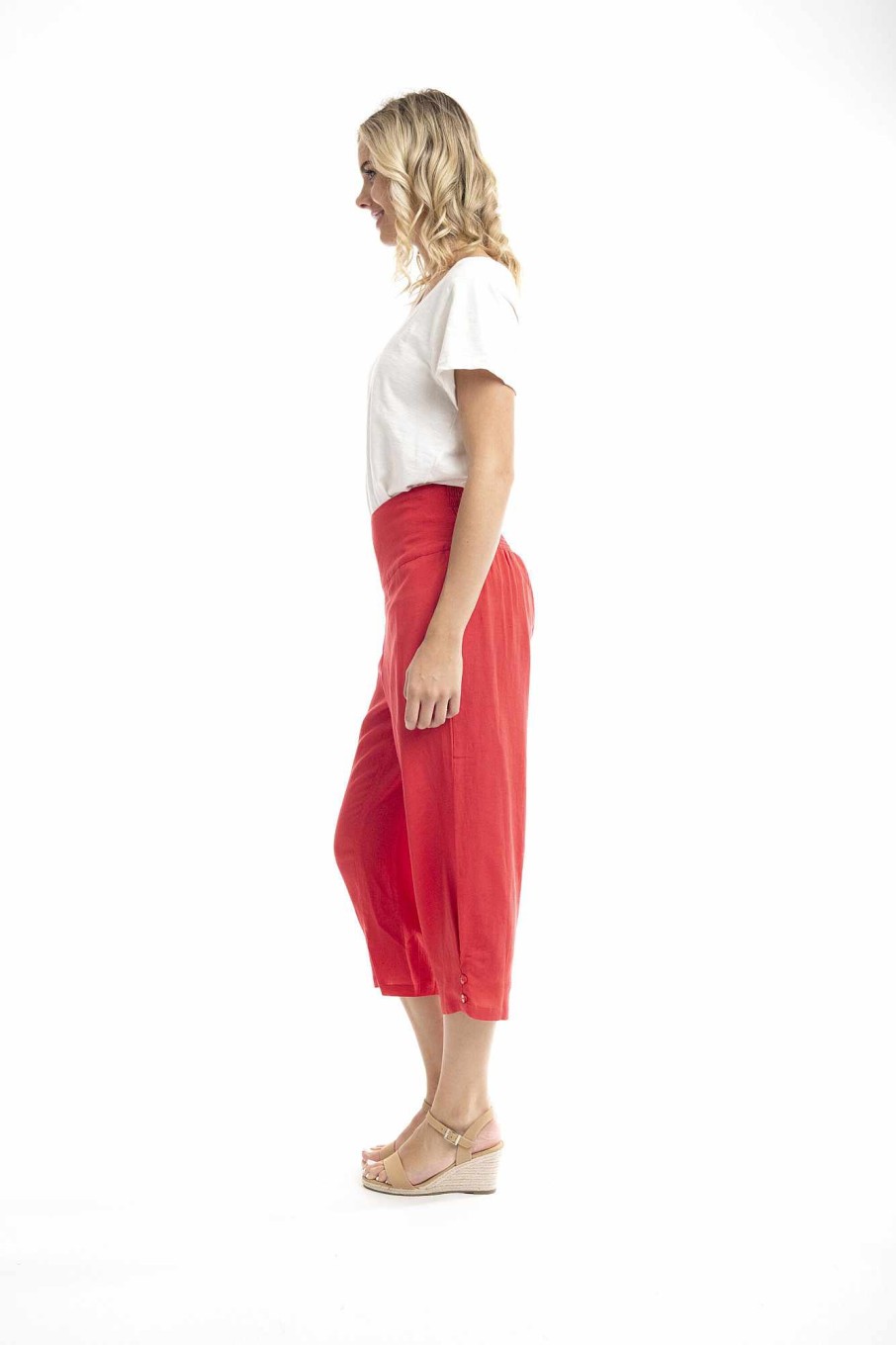 Women Orientique Essentials | Essentials 3/4 Pant Linen Red