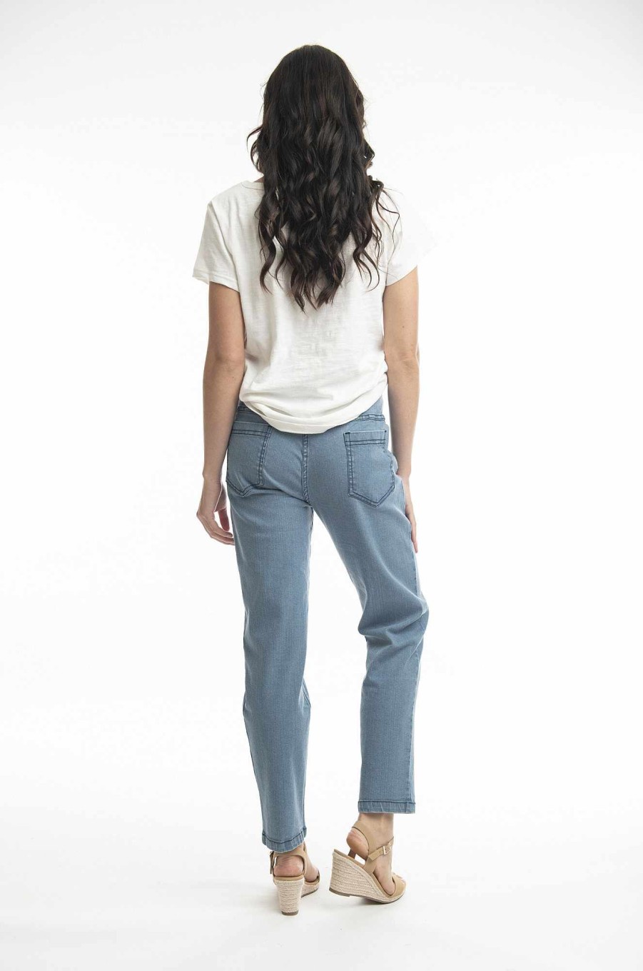 Women Orientique Bottoms | Denim Pant Button Light