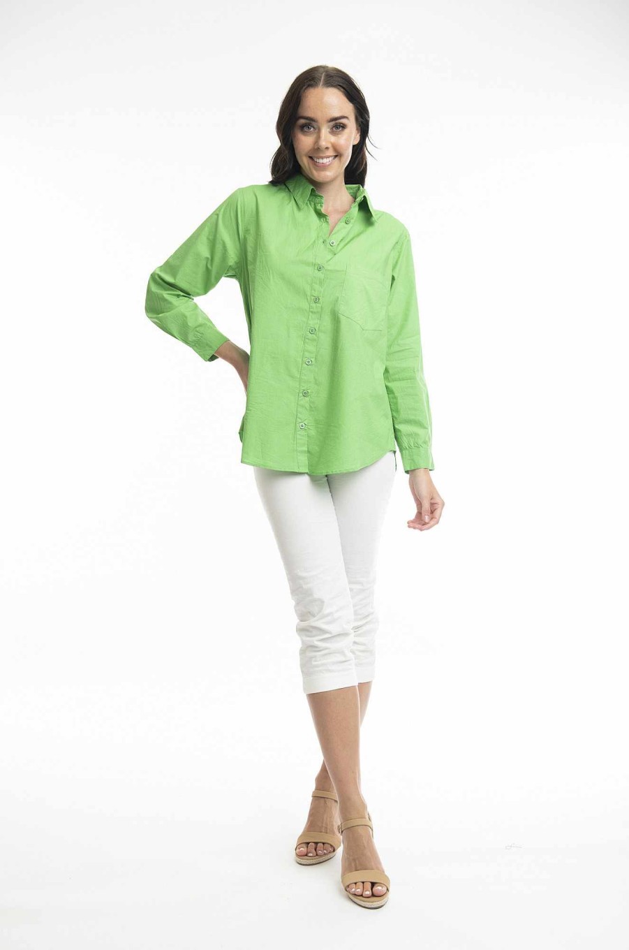 Women Orientique Essentials | Essentials Shirt Single Pocket Solid Parrot