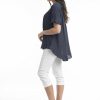 Women Orientique Essentials | Essentials Top Linen Frill Navy