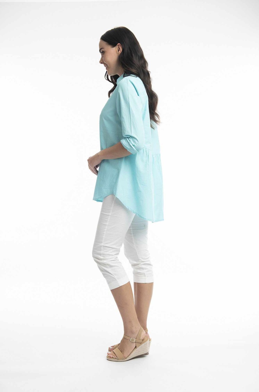 Women Orientique Essentials | Essentials Shirt Ruched Back Solid Aqua