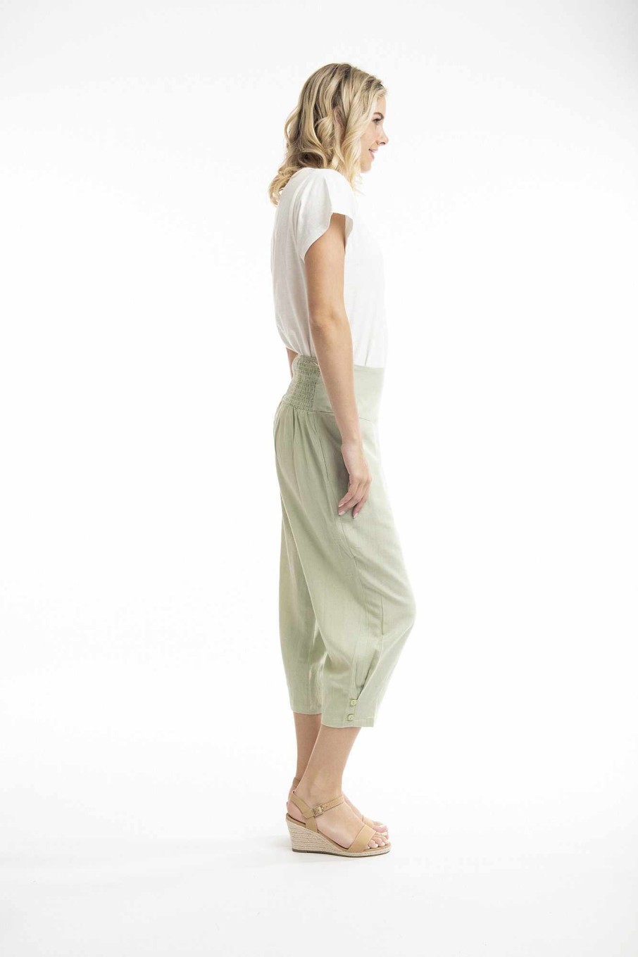 Women Orientique Essentials | Essentials 3/4 Pant Linen Alfalfa