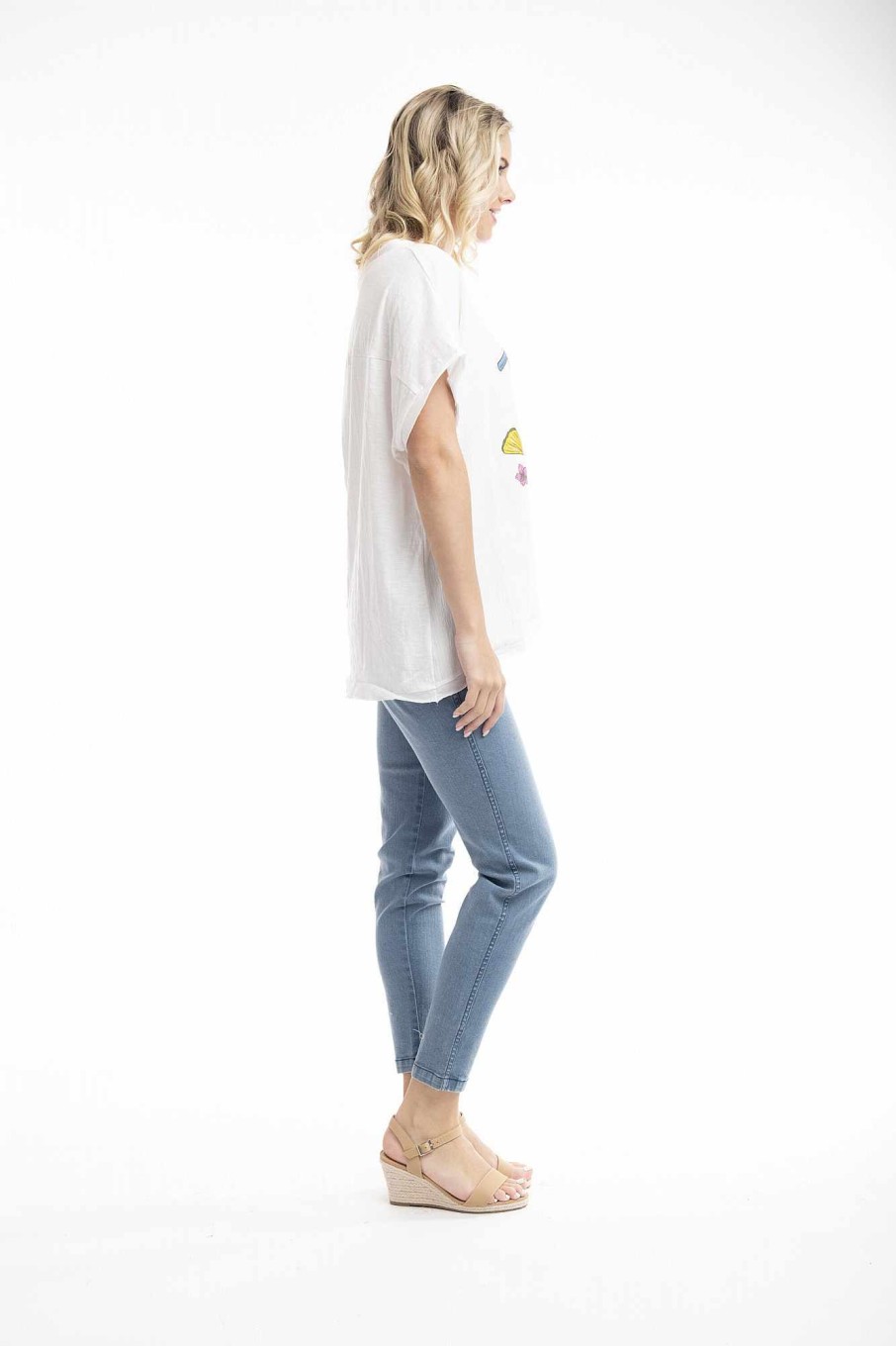 Women Orientique Tops | Tee Embellished Pina Colada White