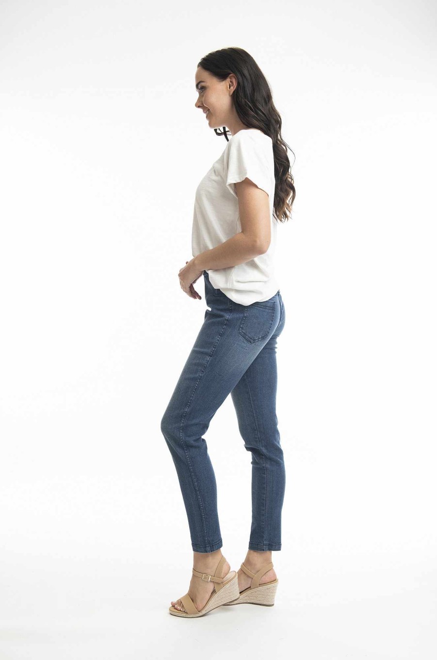 Women Orientique Bottoms | Denim Pant Pull On Dark