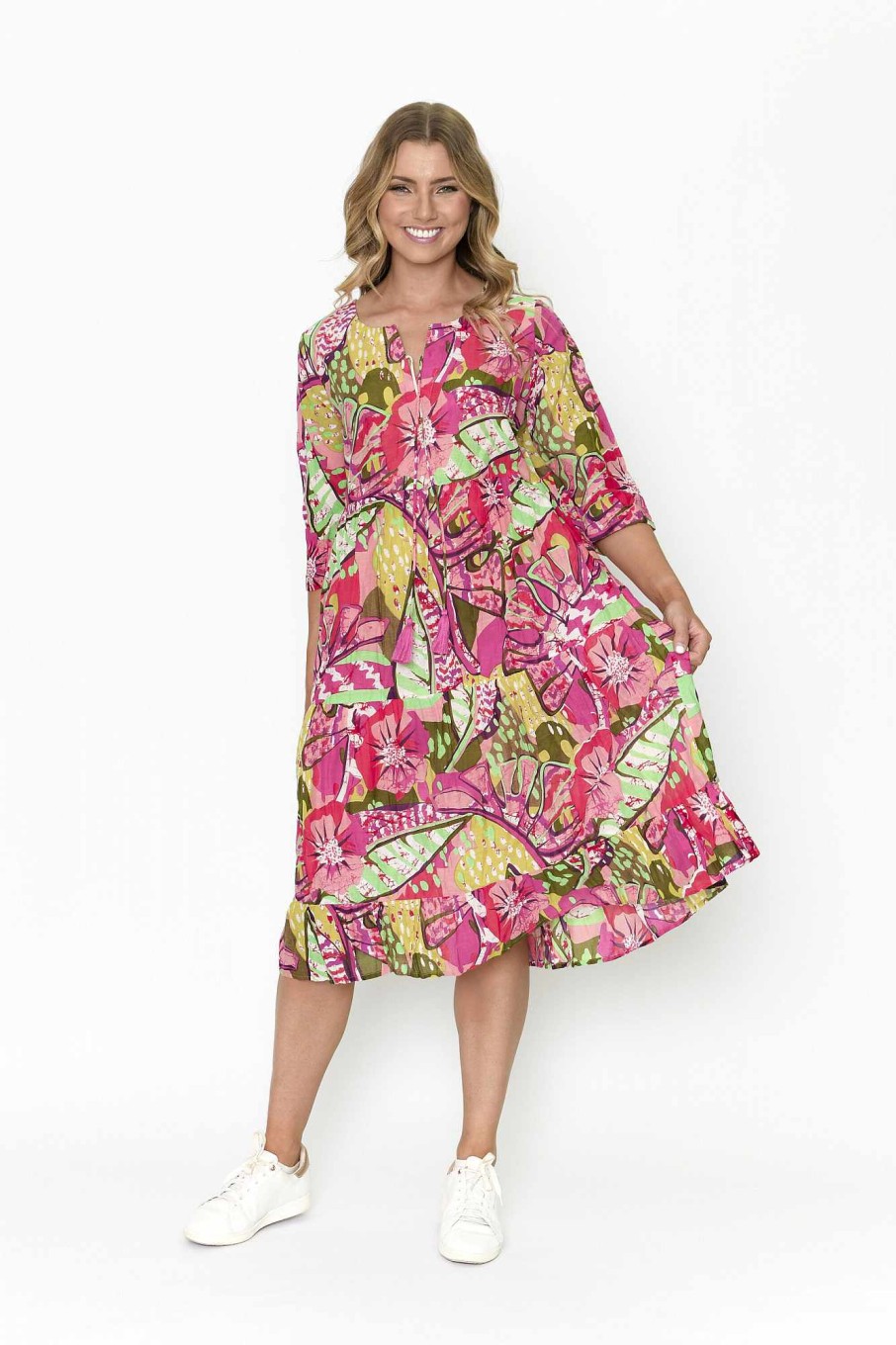 Women Orientique Dresses | Rebecca Tie Nk Dress 3/4 Sleeve Print 16