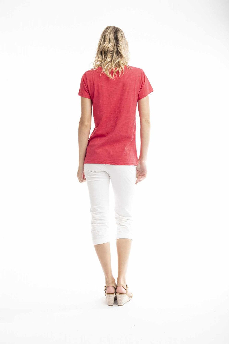 Women Orientique Essentials | Essentials Tee V Neck Red