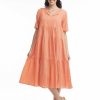 Women Orientique Essentials | Essentials Dress Collared Midi Coral