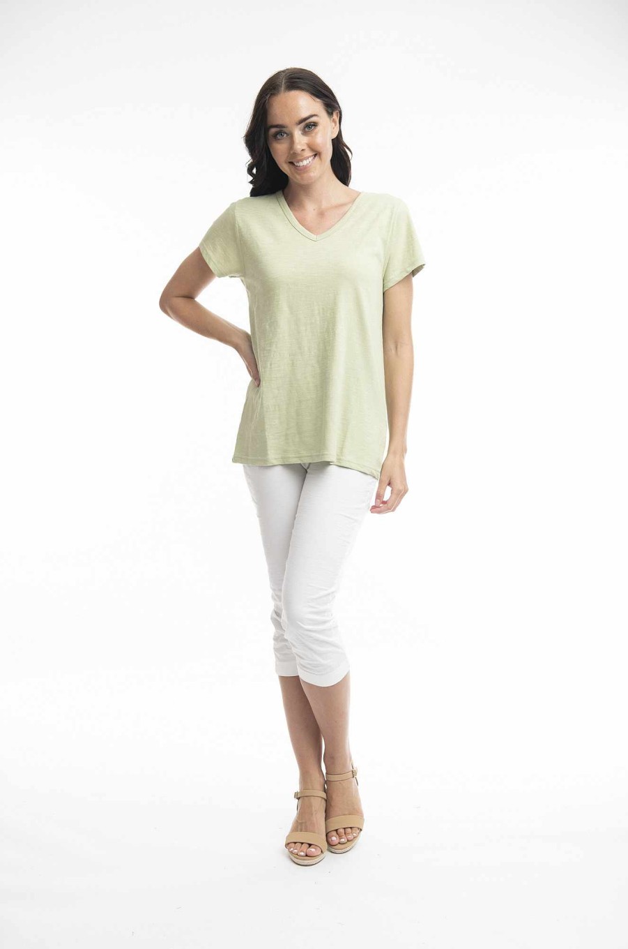 Women Orientique Essentials | Essentials Tee V Neck Alfalfa