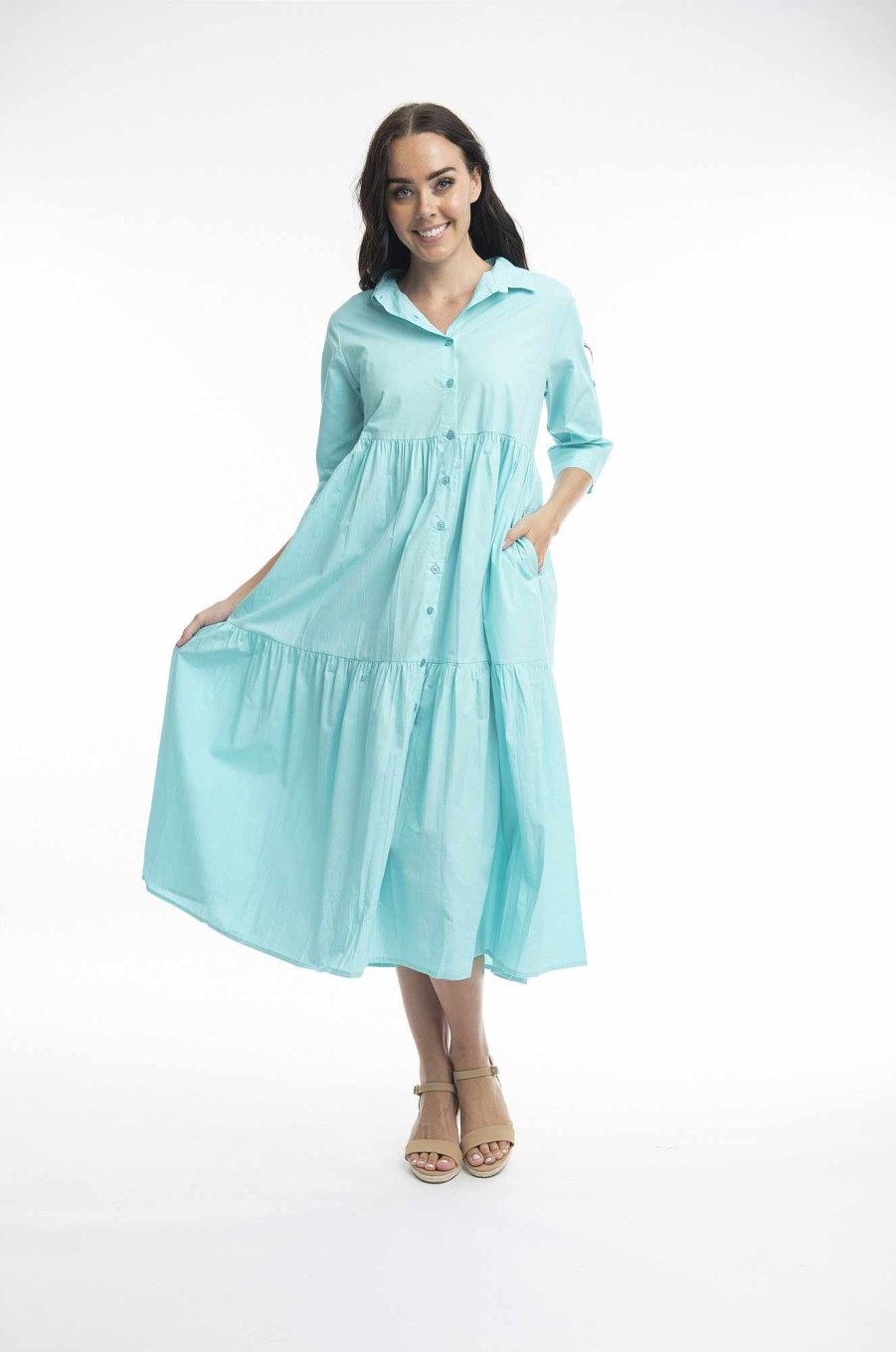 Women Orientique Essentials | Essentials Dress Layered 3/4 Sleeve Aqua