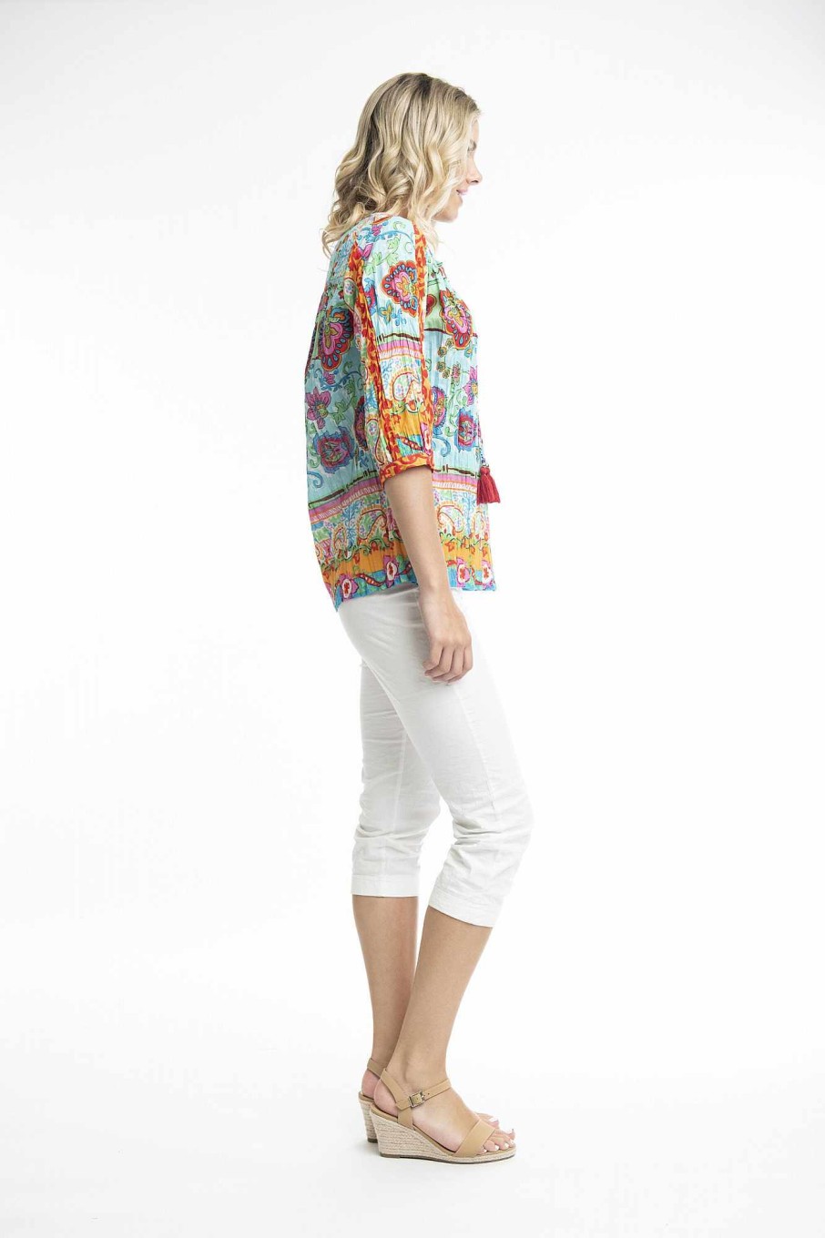 Women Orientique Tops | Varosha Turq Top Shirred