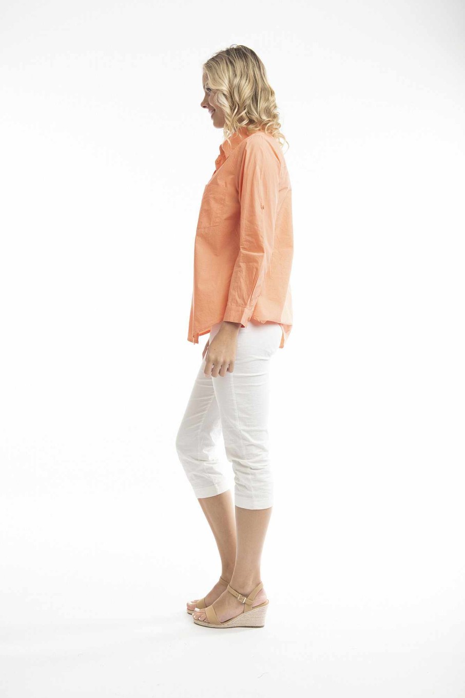 Women Orientique Essentials | Essentials Shirt Single Pocket Solid Coral