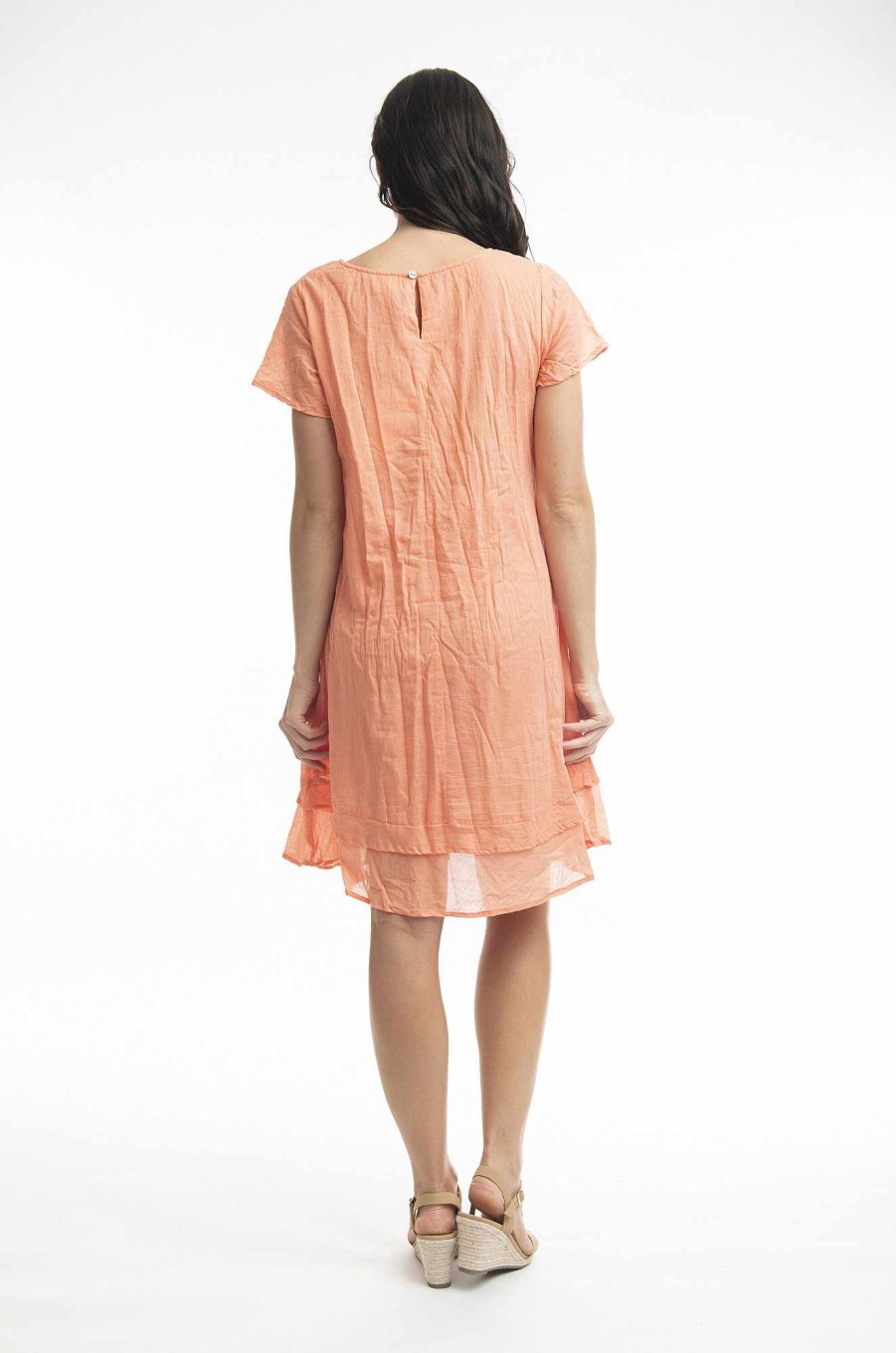 Women Orientique Essentials | Essentials Dress Cotton Frill Coral