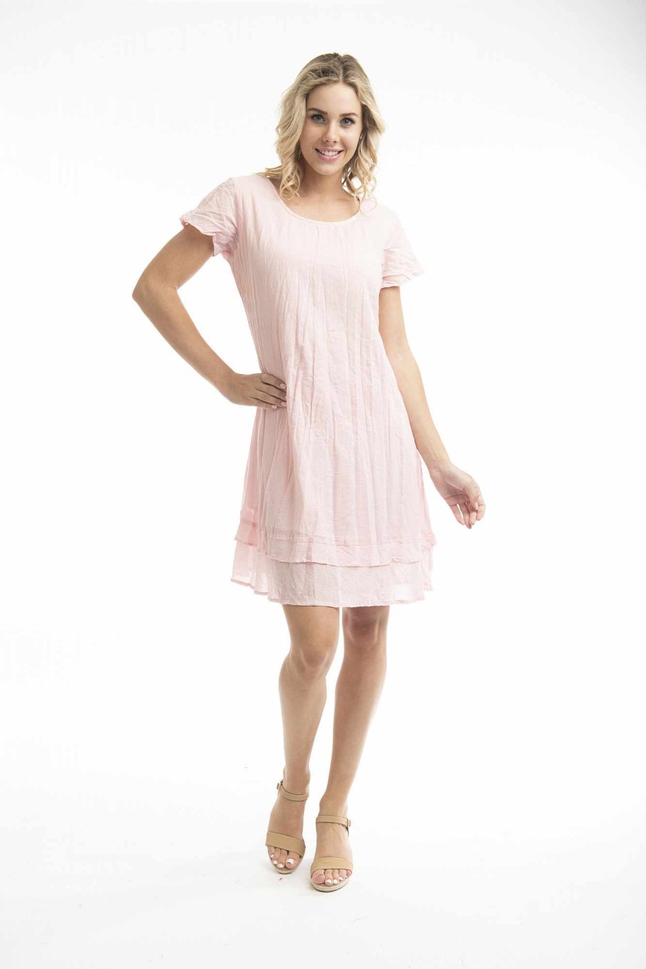 Women Orientique Essentials | Essentials Dress Cotton Frill Strawberry Cream