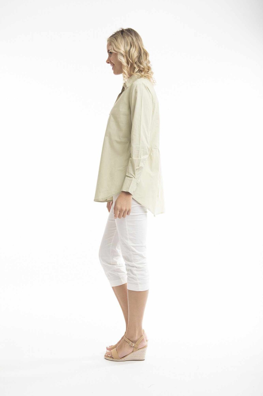 Women Orientique Essentials | Essentials Shirt Ruched Back Solid Alfalfa