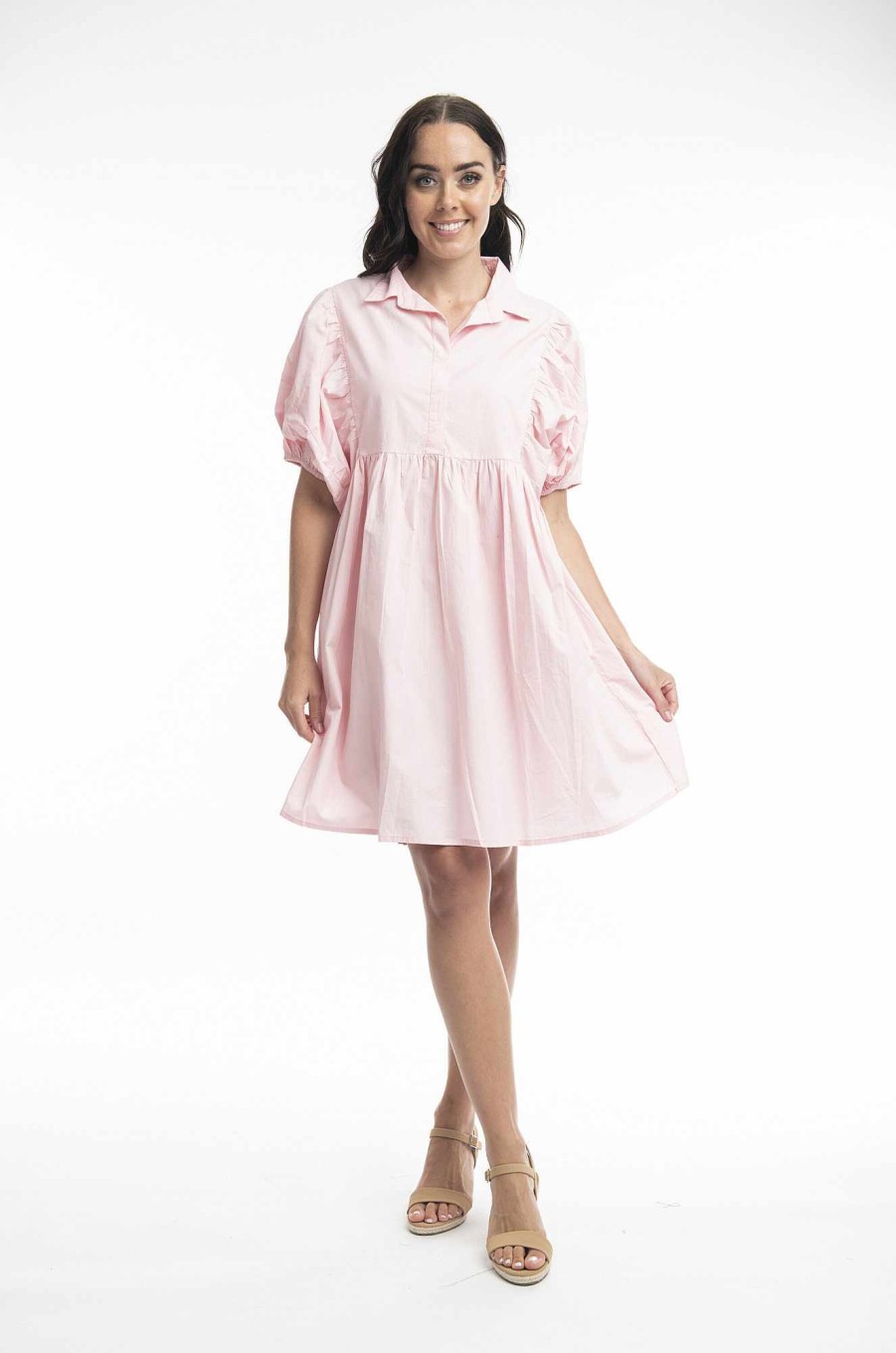 Women Orientique Essentials | Essentials Dress Bubble Sleeve Strawberry Cream