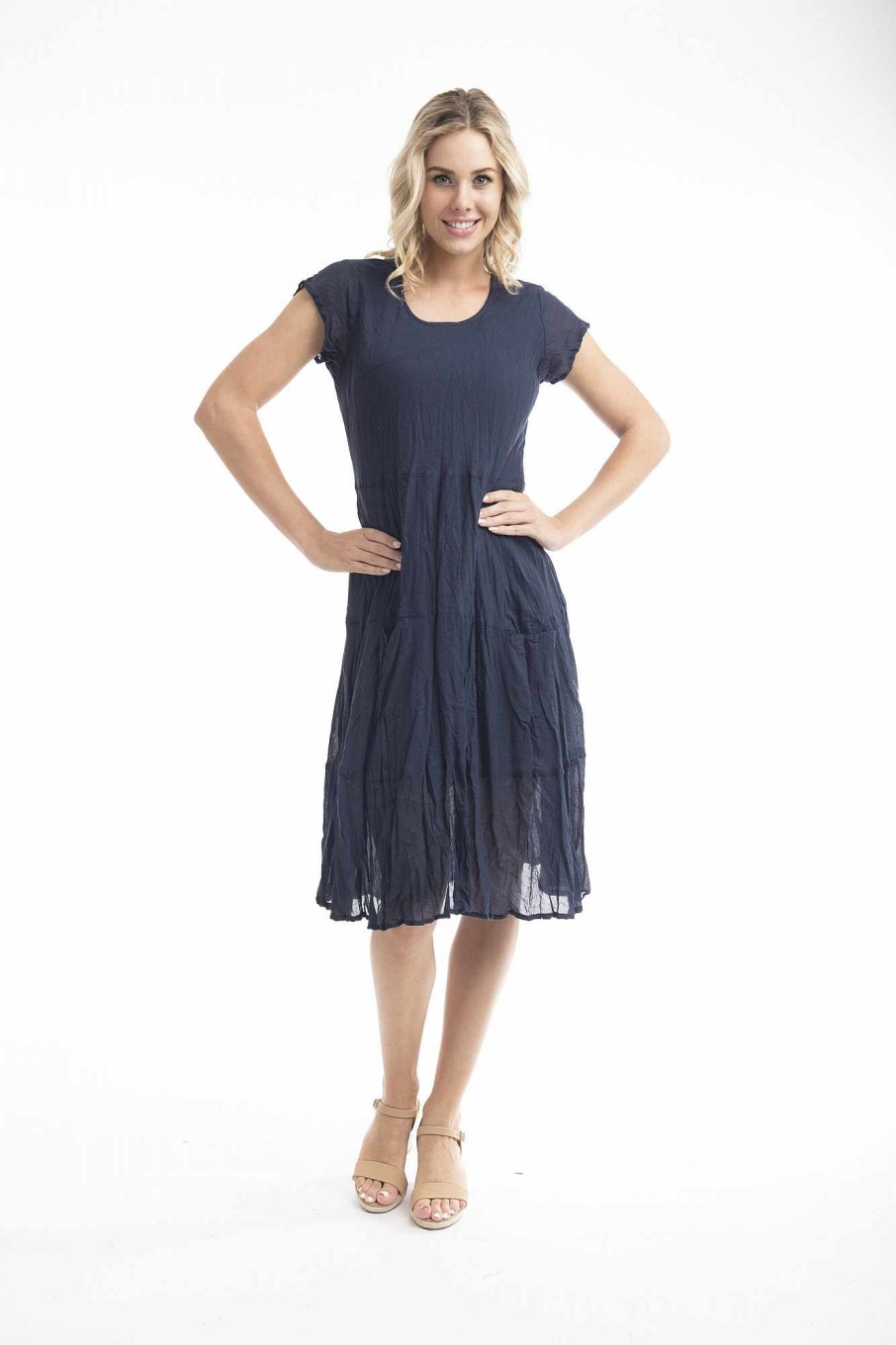 Women Orientique Essentials | Essentials Dress Front Pocket Navy