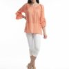 Women Orientique Essentials | Essentials Top Cotton Frill Sleeve Gauze Coral